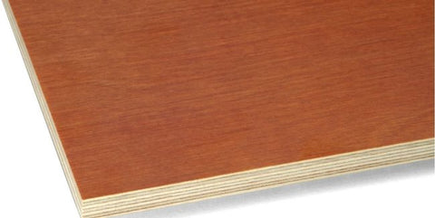A wood veneer faced plywood