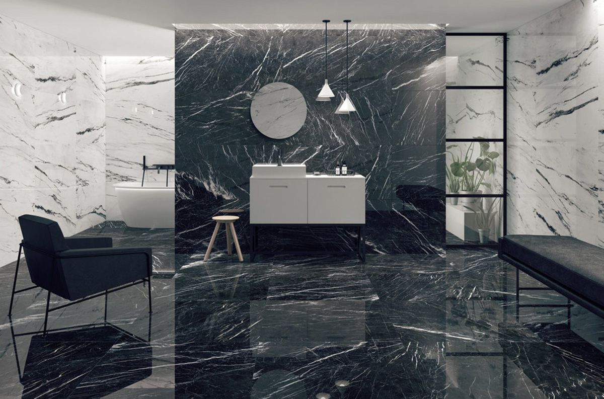 34+ Luxury Ceramic Tiles Bathroom - Decortez | Ceramic tile bathrooms,  Marble floor, Black marble floor