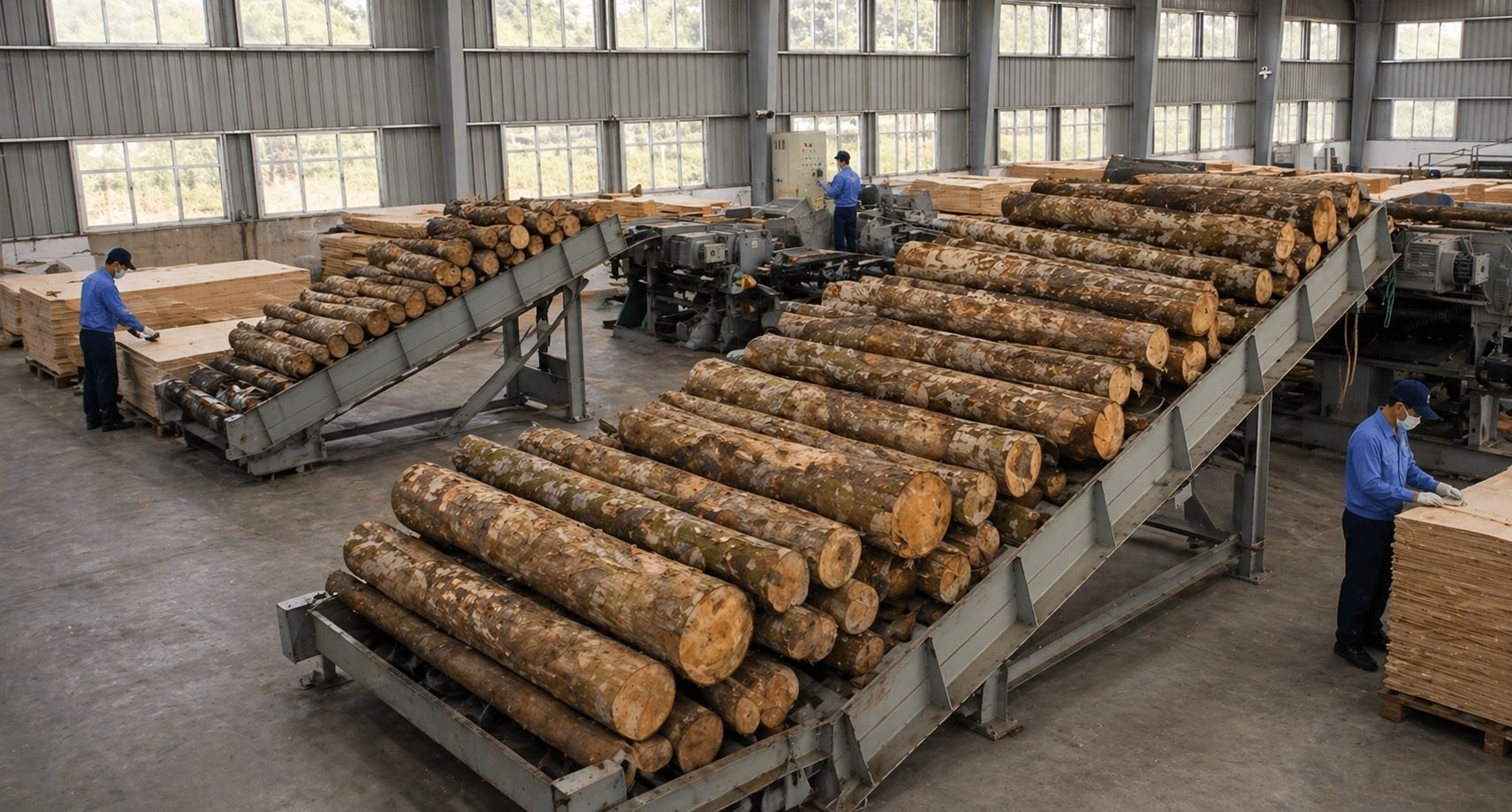 Log selection & peeling — Vinawood production process