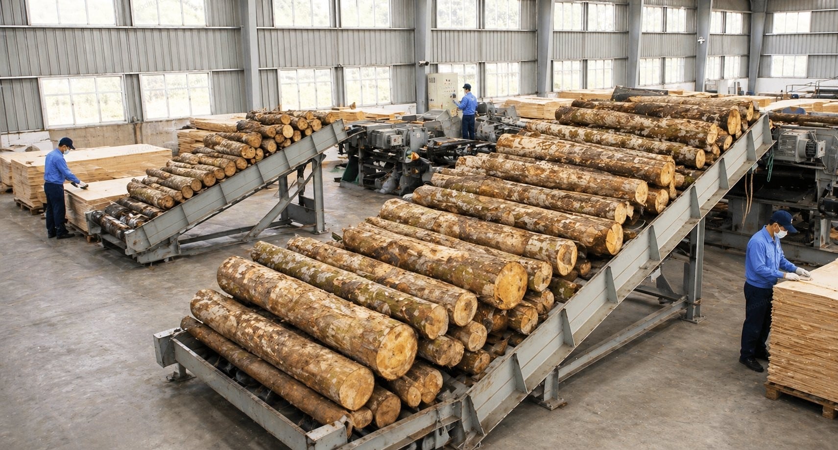 Log selection & peeling — Vinawood production process